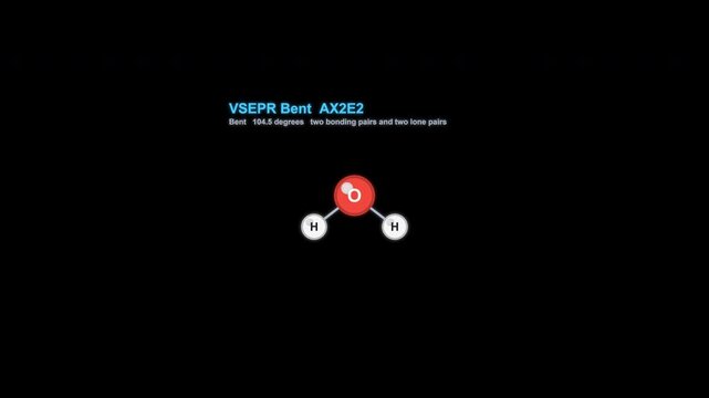 VSEPR Bent AX2E2 Ball And Stick Model Animation Labeled Alpha Channel 4K