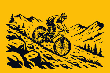 Obraz premium Mountain biker riding on rocky trail bmx cycling cyclist downhill bike
