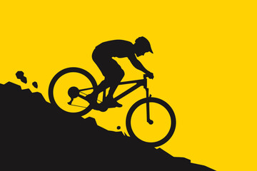 Fototapeta premium Mountain biker silhouette on yellow background bicycle cyclist bike rider cycling