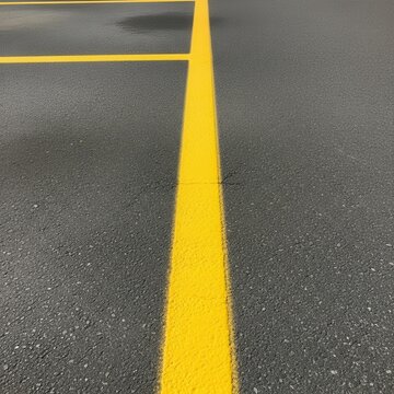 Bright yellow road line on dark asphalt surface.