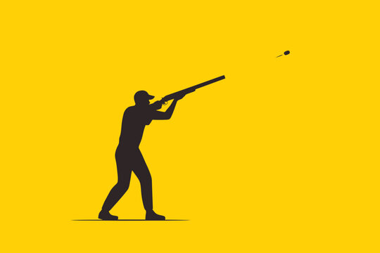 Man shooting shotgun on yellow background silhouette black illustration vector