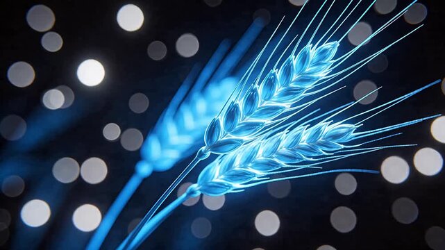 Blue wheat ears against bokeh lights