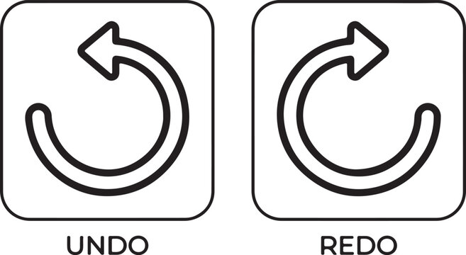 Undo, Redo Icons, Vector Buttons, Black and White, UI Elements, 2 Buttons