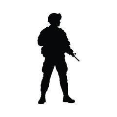 Fototapeta premium Standing soldier silhouette vector flat illustration design.