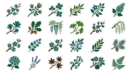 Fototapeta premium A vibrant collection of various leafy plants and flowers illustrated in a digital format for ranting purposes.