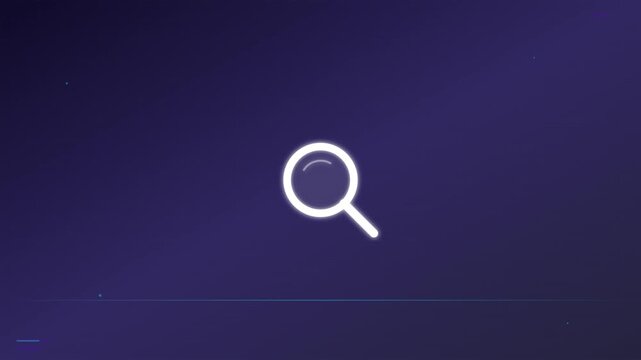 search magnifying glass icon on violet digital scan lines