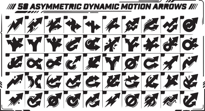 58 Asymmetric Dynamic Motion Arrows, Arrow Icons, Motion Graphics, Vector Symbols