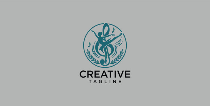 Elegant Ballet Dancer and Musical Treble Clef Logo Symbol for Dance School and Art Studio