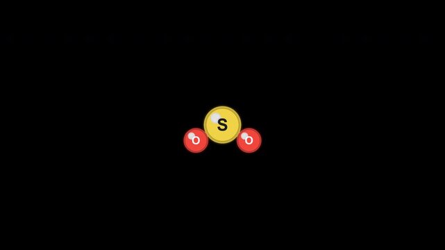 Sulfur Dioxide SO2 Ball And Stick Model Animation Clean No Text Alpha Channel 4K