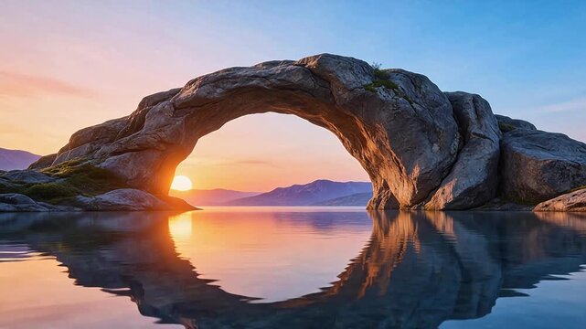 Natural rock arch at sunset
