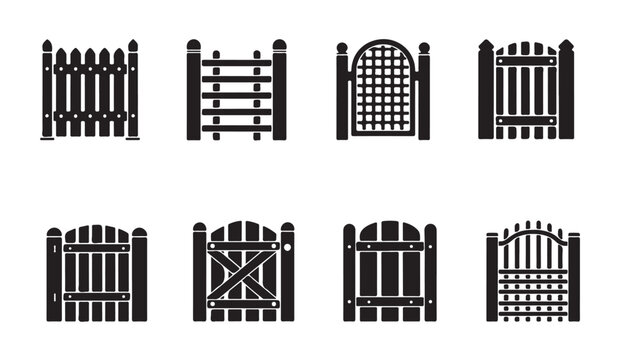 Small garden gate silhouettes for traditional landscape design and backyard walkway entry.
