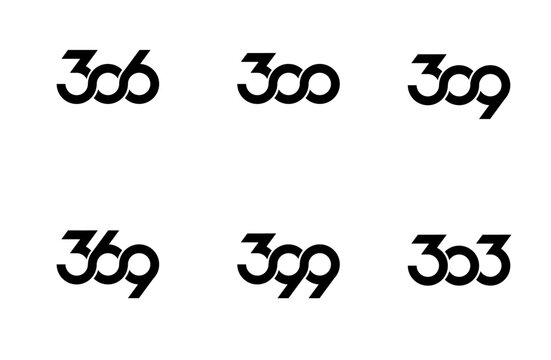 Modern stylized numbers set. Interconnected digits 306, 300, 309, 369, 399, 353 for logo design.