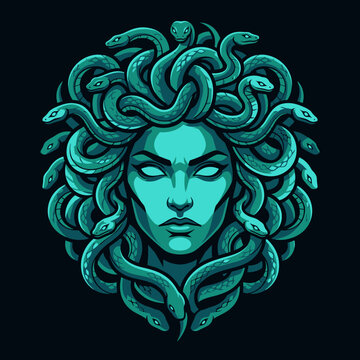 Detailed teal Medusa head with snake hair