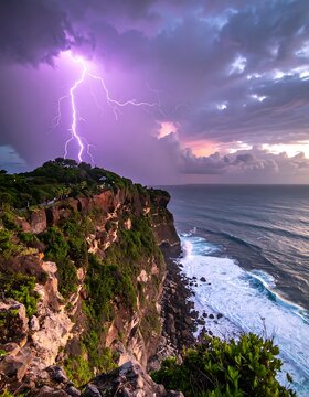 A rocky cliffside with lightning (2)
