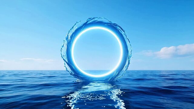 Blue glowing water ring over ocean
