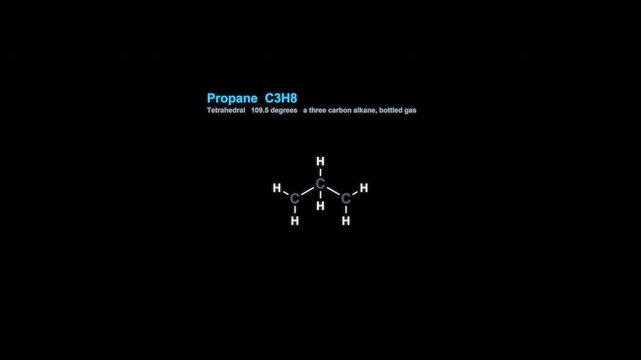 Propane C3H8 Lewis Structure Animation Labeled Alpha Channel 4K