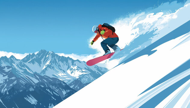 snowboarder is jumping with snowboard from snowhill 