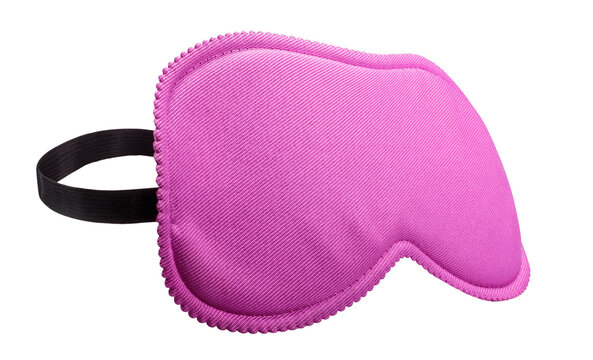 Pink fabric sleep mask with elastic strap, isolated on transparent cutout background