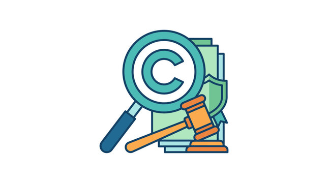 Copyright Law Iconography: Magnifying Glass, Gavel, Shield