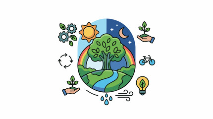Obraz premium Earth day concept with nature symbols daynight and recycling