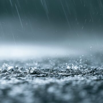 rain splash on ground water surface, dynamic weather motion