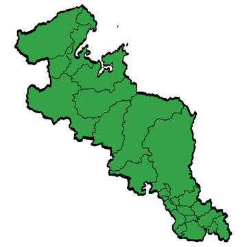 京都府地図 市町村区分 緑色 筆タッチ 和風 西日本 / A brushstroke map of Kyoto Prefecture / green