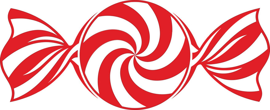 Red and white swirl hard candy with twisted ends, isolated on white background, peppermint
