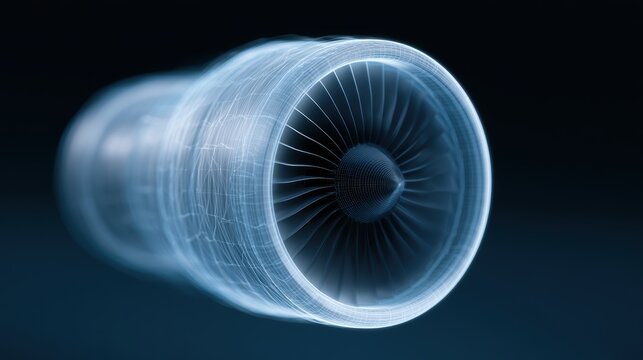 digital twin jet engine, glowing wireframe overlay, aerospace innovation