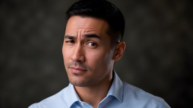 Portrait of a handsome man looking skeptical with a questioning expression.