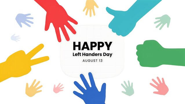 Happy left handers day colorful hand prints illustration on white background with colorful celebration awareness