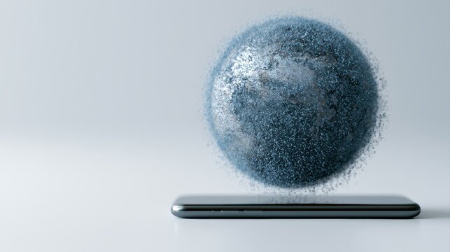 digital globe emerging from smartphone, global connectivity concept