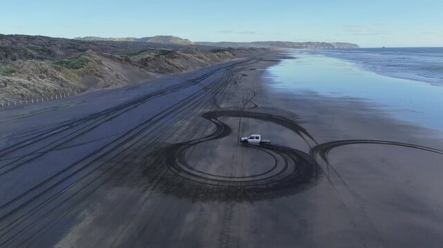 Drifting Ute, Muriwai Beach, Auckland, New Zealand