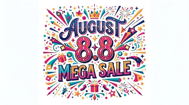 August 88 mega sale promotional graphic isolated on white background