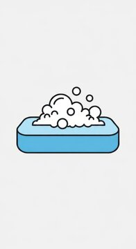 Blue Soap Bar with Bubbles Illustration.