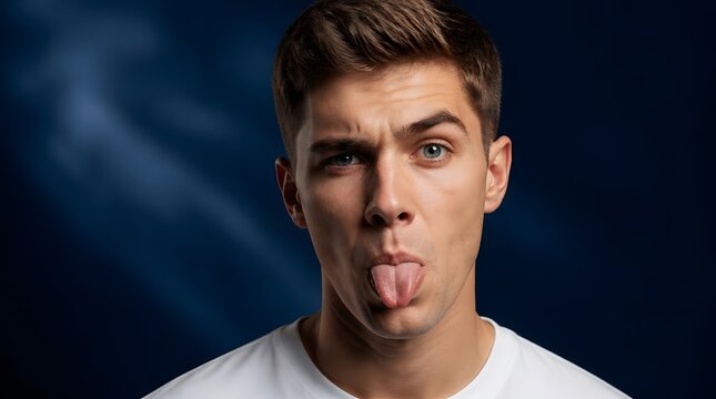 Portrait of a young man making a funny face by sticking his tongue out.