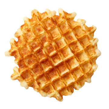 Delicious golden crispy waffle with square grid texture, isolated on transparent cutout background