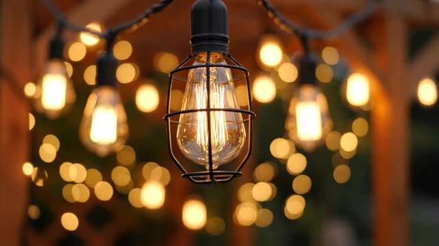 Close up of string lights with bokeh effect.