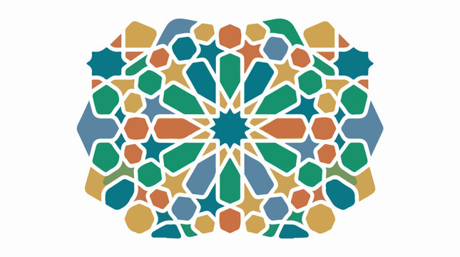 Geometric pattern of interlocking shapes in earthy and jewel tones