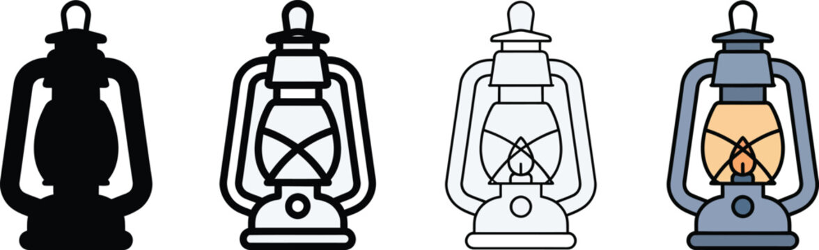 Oil Lantern Icon Evolution Collection with Flat Outline and Color Styles