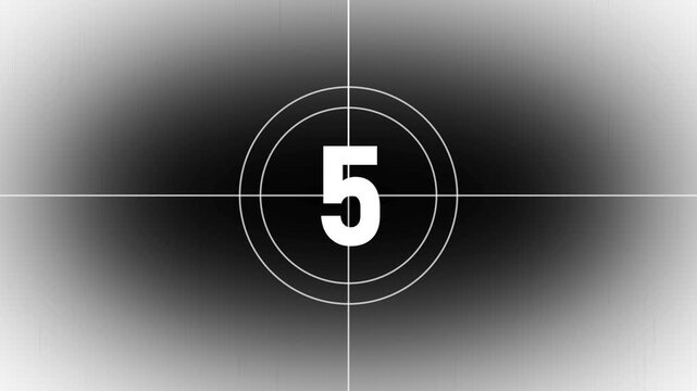 Vintage film countdown leader with the number 7 on a split grayscale and black background Keywords: film, movie, countdown, leader, vintage, retro, cinema, number, seven, 7, graphic, design