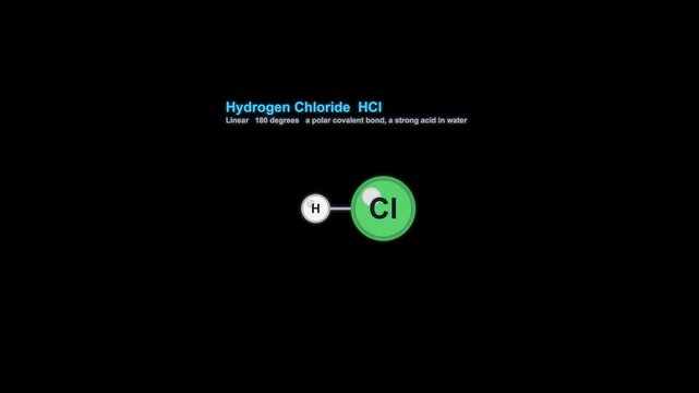 Hydrogen Chloride HCl Ball And Stick Model Animation Labeled Alpha Channel 4K