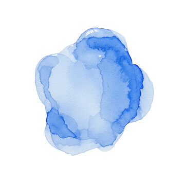 abstract ethereal light blue watercolor splotch with indigo accents, macro view on textured archival paper against transparent background, maximal copy space. concept for graphic design elements
