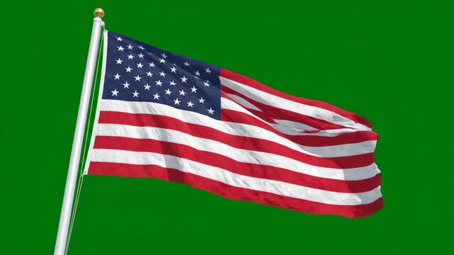 American flag waving in the wind against a green screen background, representing patriotism and national pride