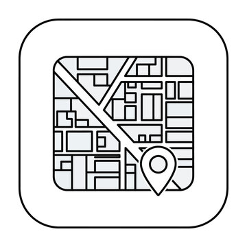 Map icon with location pin on urban street grid navigation symbol