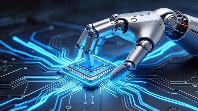 Robot hand interacting with circuit board