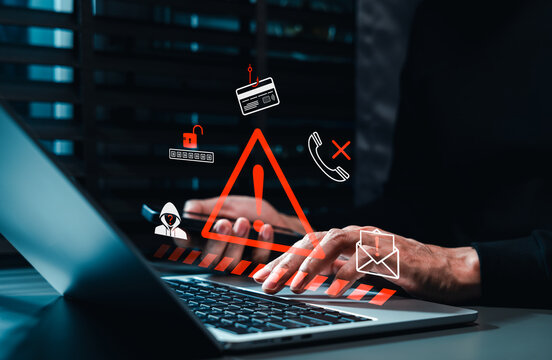 Phishing scam warning concept. cyber fraud prevention. Woman using smartphone, fake email, stolen card, password breach, suspicious caller, hacker threat, data theft risk, online security protection