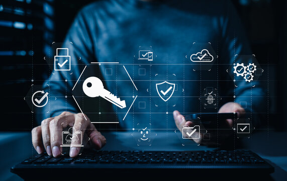 Encryption key passkeys. Secure passwordless authentication technology. digital access key, cloud verification, identity check, lock protection, device approval, cybersecurity, trusted login security