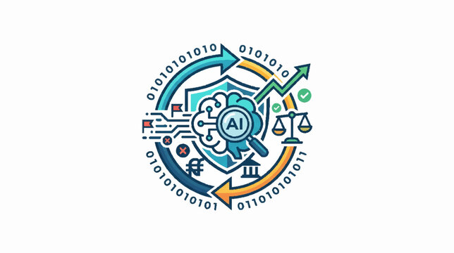 Artificial Intelligence Ethics and Secure Data Processing Technology Concept with Digital Brain and Binary Code Symbols