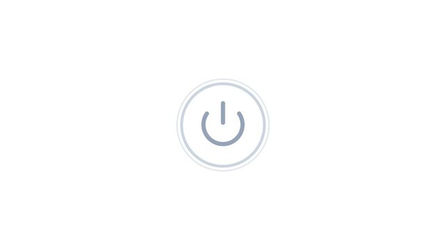 Power button icon glows with soft blue light in this minimalist digital animation motion video clip for modern interface design