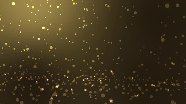 Particles abstract background shimmering gracefully in this seamless loop 4k animation video. Beautiful gold bokeh particles rising up on a dark olive background in a seamless loop.